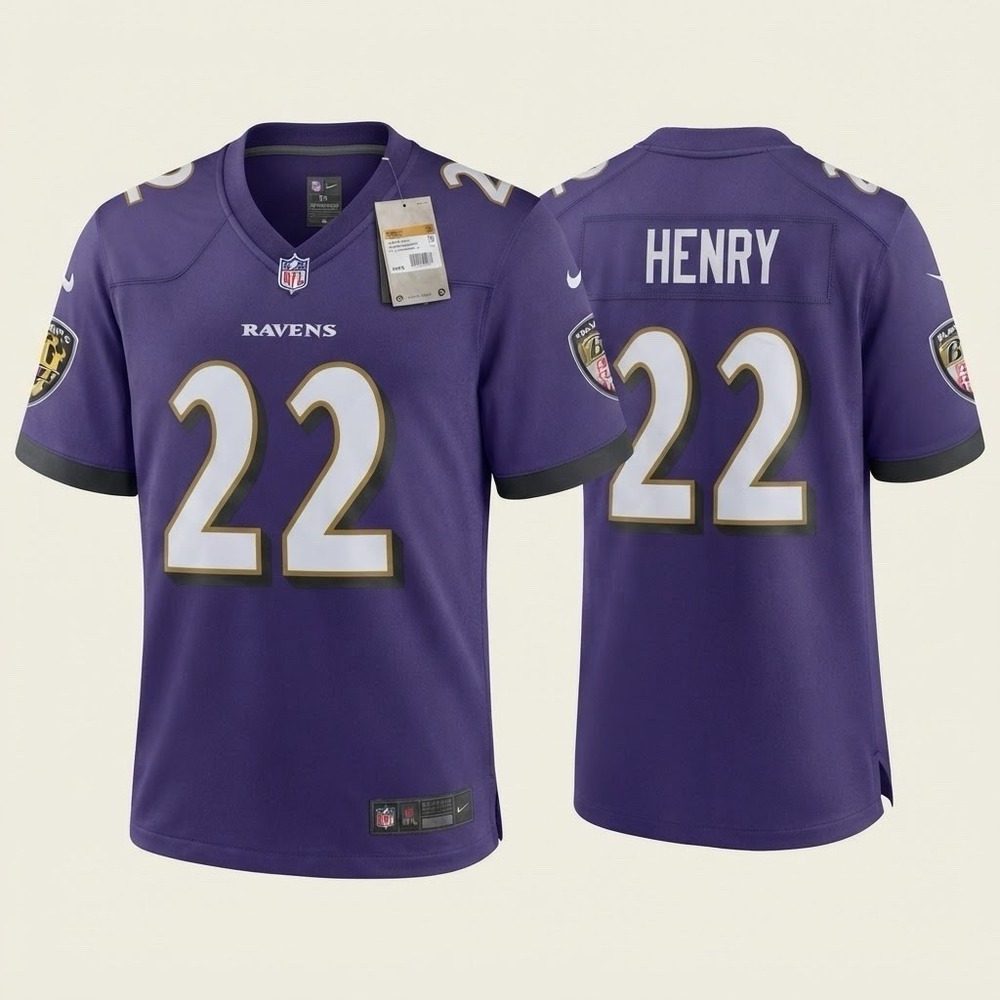 Nike Derrick Henry Baltimore Ravens #22 Youth L 14/16 Purple Game Jersey NEW
